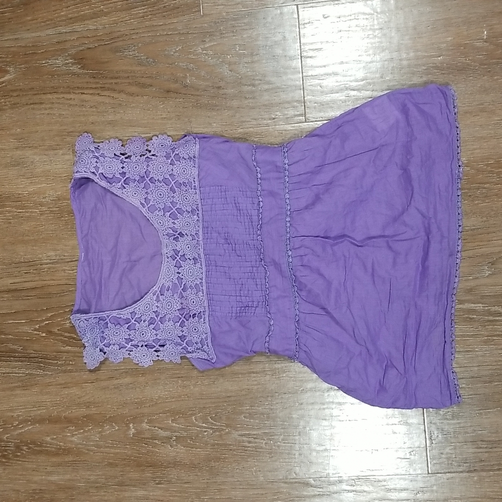 (XS) Boho Cottagecore Lace 100% Cotton Vacation Resortwear Floral Back Tie